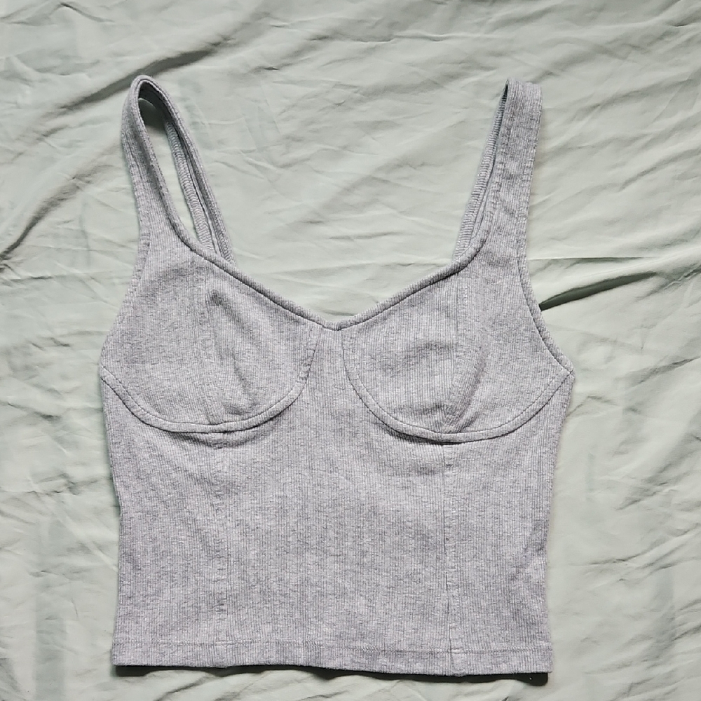 aerie Gray Ribbed Bralette Tank Top
